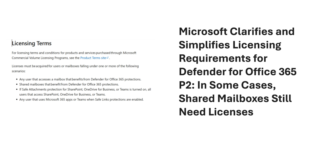 MDO P2 Licensing Clarified by Microsoft.