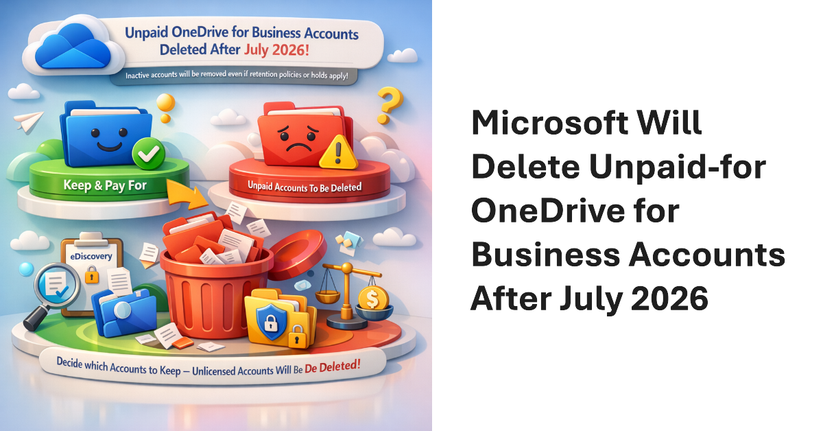 Unlicensed OneDrive for Business Accounts will be deleted after 365 days.