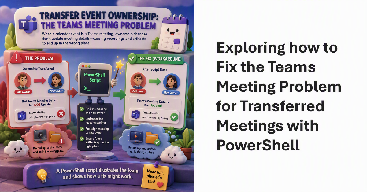 Exploring how to fix the Teams meeting problem for transferred meetings with PowerShell.